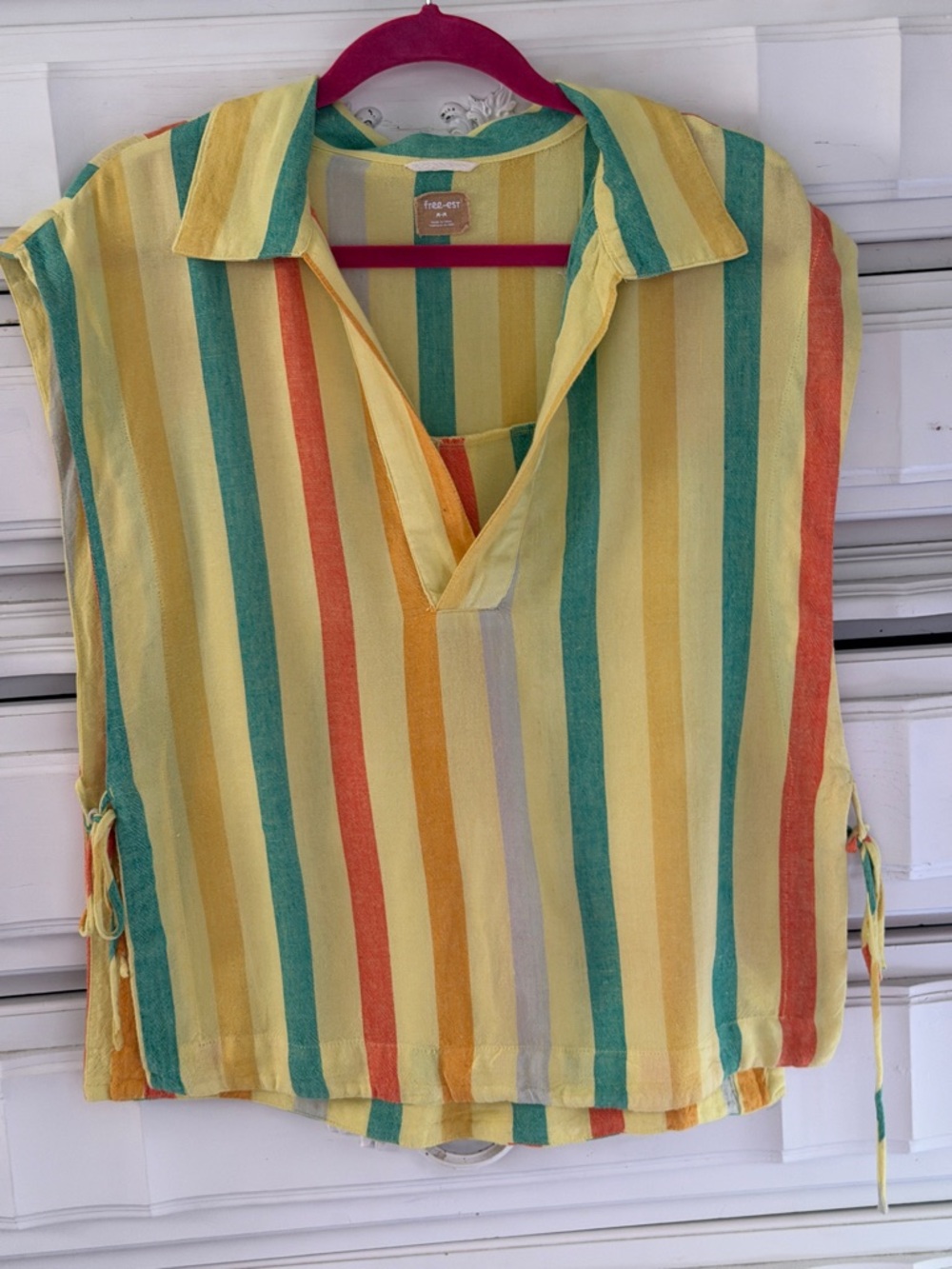 Free People Yellow Multi-Striped Sleeveless Tank Top